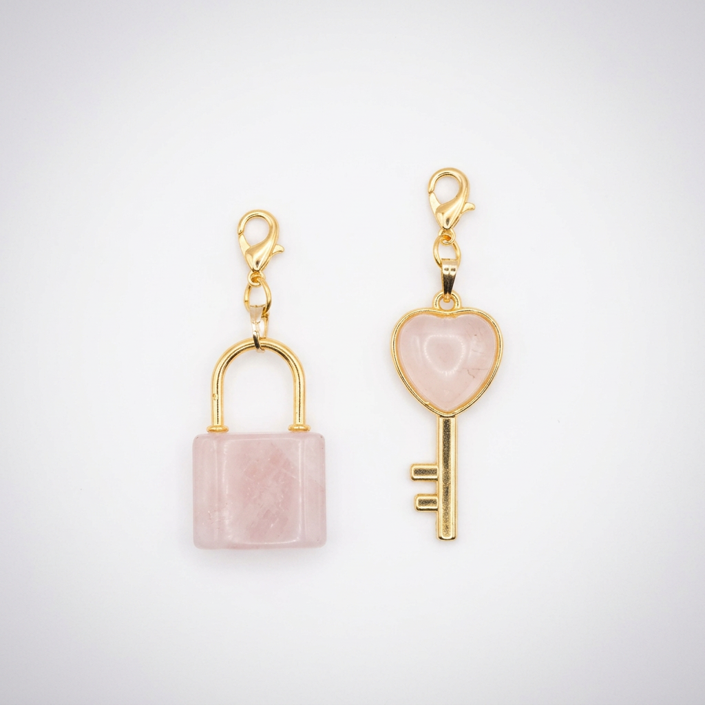 Colgantes Juego Llave - Candado Cristal Rosa