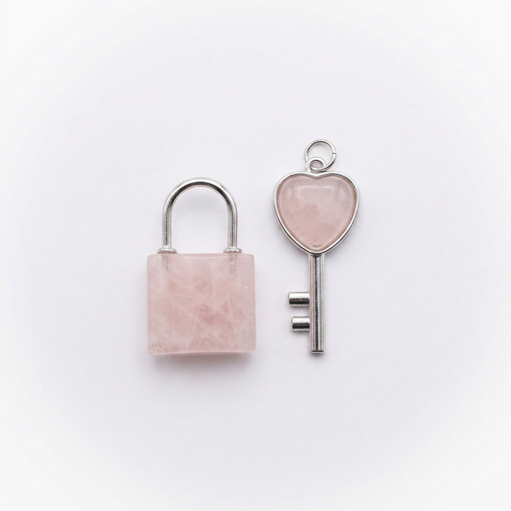 Colgante Juego Candado - Llave Cristal Rosa