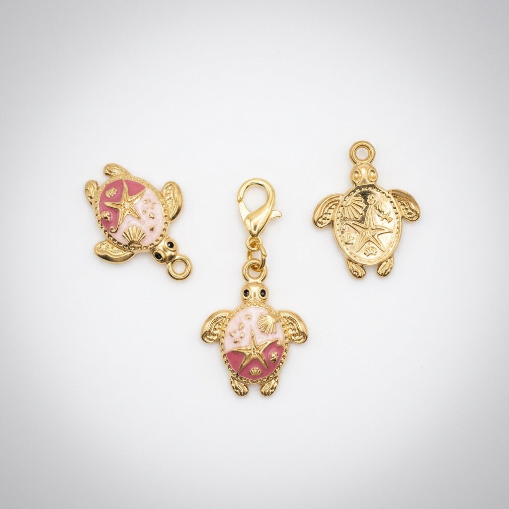 Dije Tortuga Mini - Rosa frambuesa, rosa empolvado y dorado