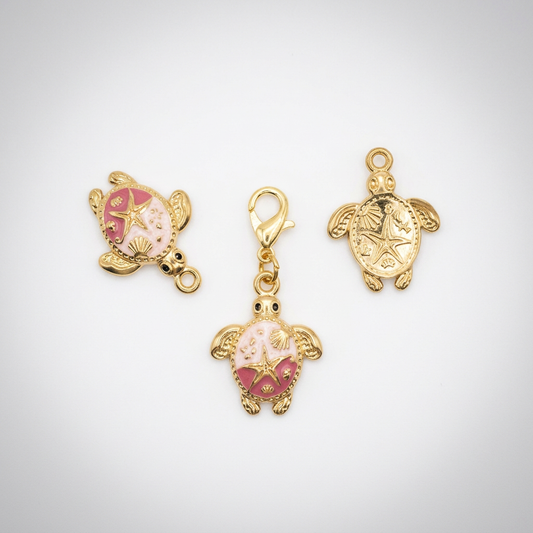 Dije Tortuga Mini - Rosa frambuesa, rosa empolvado y dorado