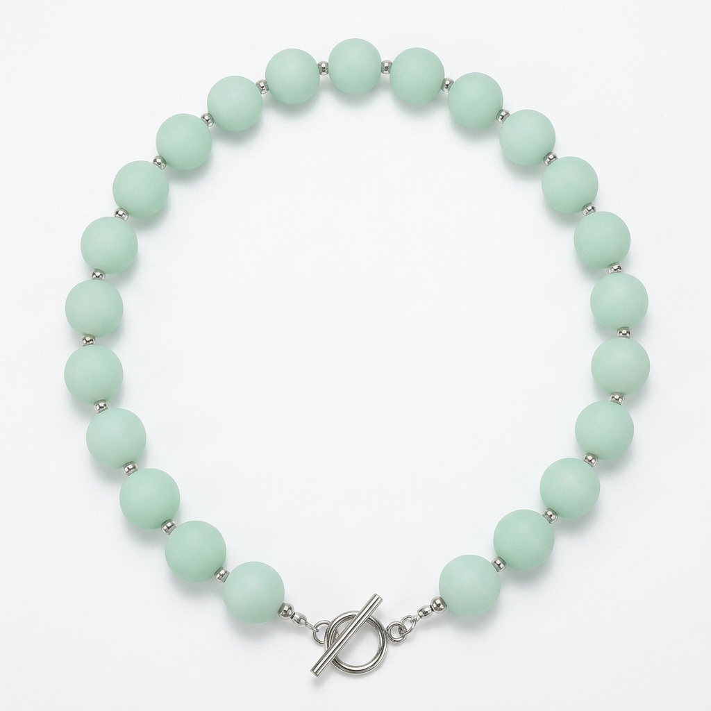 Collar Arcoíris Verde Agua Plateado
